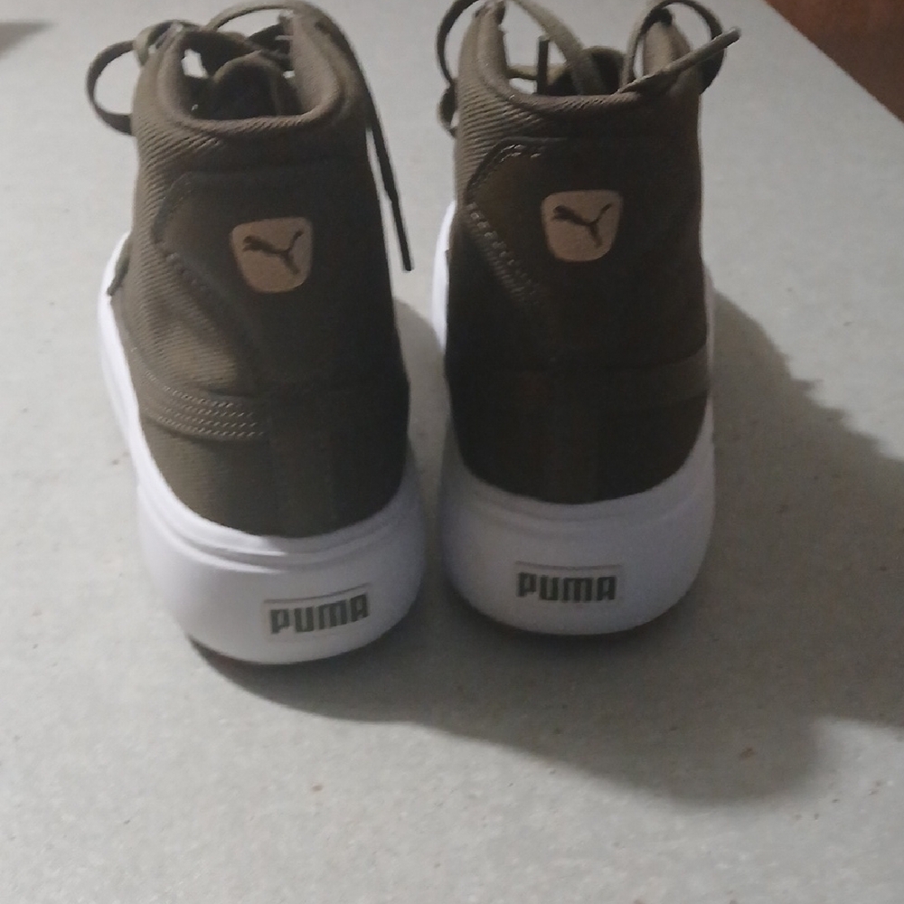 Puma Olive High-Top Sneakers with White Platform and Gum Outsole - Picture 3 of 5